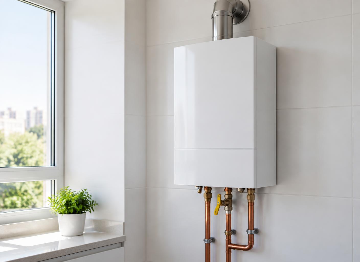 Imagem ilustrativa de um aquecedor a gás em ambiente residencial